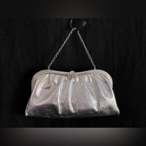Beautiful vintage silver with chain clutch handbag 1950s